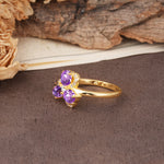Unique Windmill-Flower Shape, 2-Prong Oval Cut Amethyst Wedding Ring - Additional view