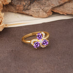 Unique Windmill-Flower Shape, 2-Prong Oval Cut Amethyst Wedding Ring - Additional view