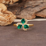 Unique Windmill-Flower Shape, 2-Prong Oval Cut Emerald Wedding Ring - Additional view