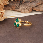 Unique Windmill-Flower Shape, 2-Prong Oval Cut Emerald Wedding Ring - Additional view