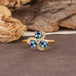Unique Windmill-Flower Shape, 2-Prong Oval Cut Alexandrite Wedding Ring - Additional view
