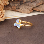 Unique Windmill-Flower Shape, 2-Prong Oval Cut Moonstone Wedding Ring - Additional view