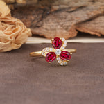 Unique Windmill-Flower Shape, 2-Prong Oval Cut Ruby Wedding Ring - Additional view