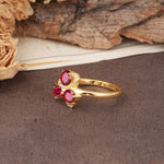 Unique Windmill-Flower Shape, 2-Prong Oval Cut Ruby Wedding Ring - Additional view