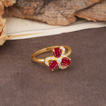 Unique Windmill-Flower Shape, 2-Prong Oval Cut Ruby Wedding Ring - Additional view