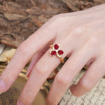 Unique Windmill-Flower Shape, 2-Prong Oval Cut Ruby Wedding Ring - Additional view