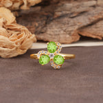 Unique Windmill-Flower Shape, 2-Prong Oval Cut Peridot Wedding Ring - Additional view