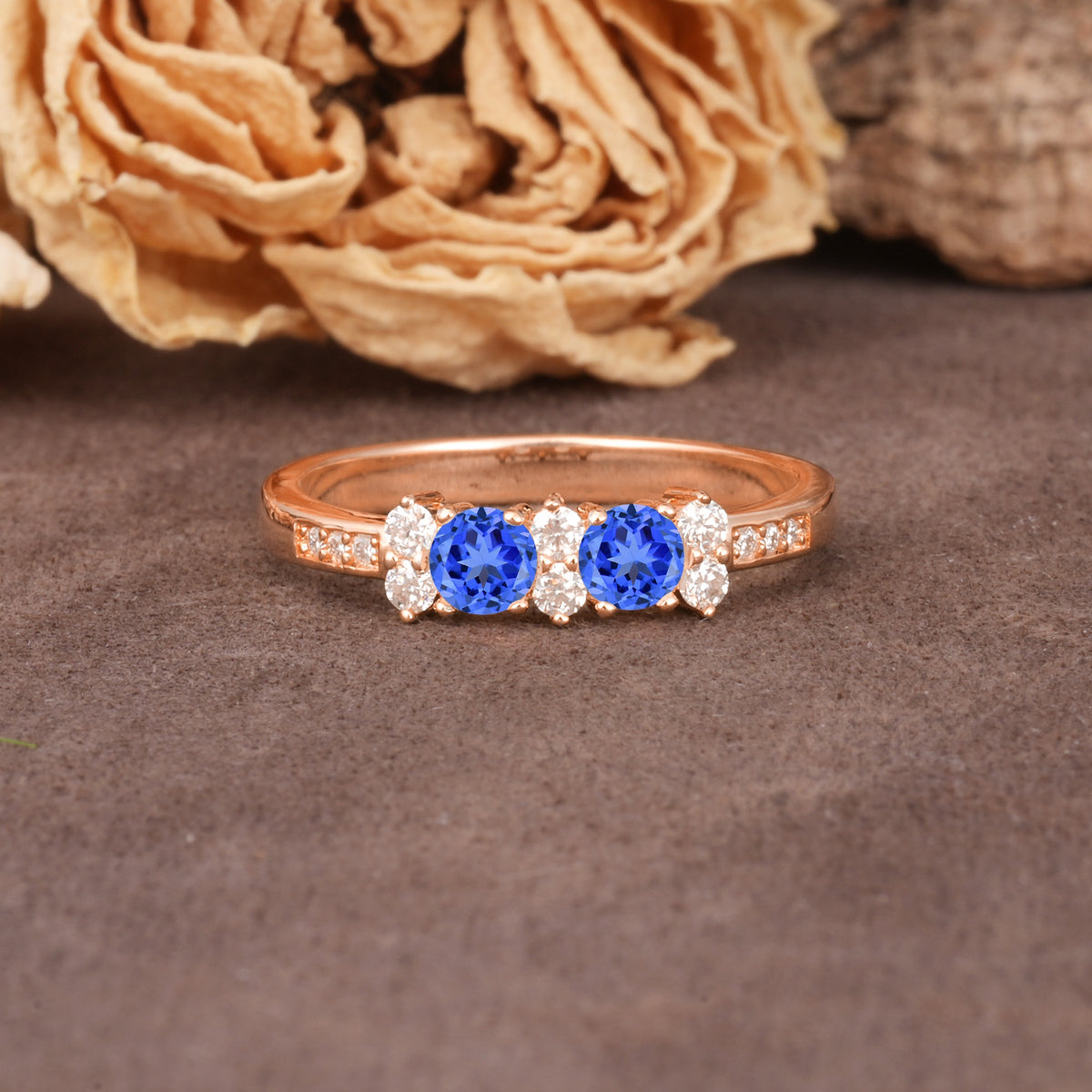 Unique and Luxurious 4-Prong Round Cut Sapphire Wedding Ring - Additional view