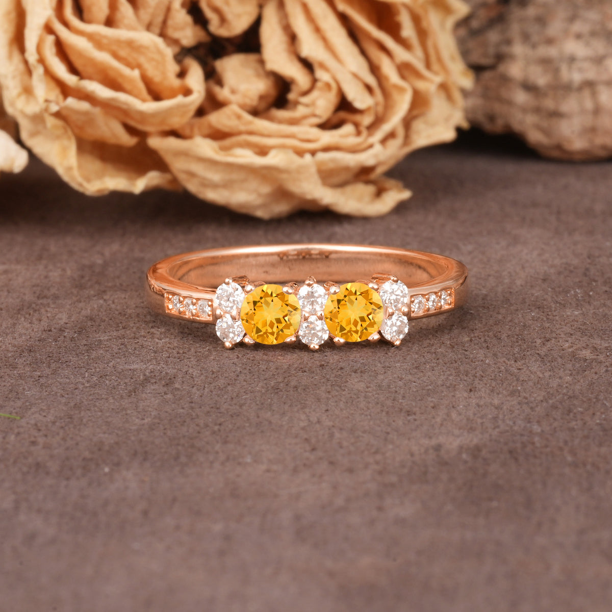 Unique and Luxurious 4-Prong Round Cut Citrine Wedding Ring - Additional view