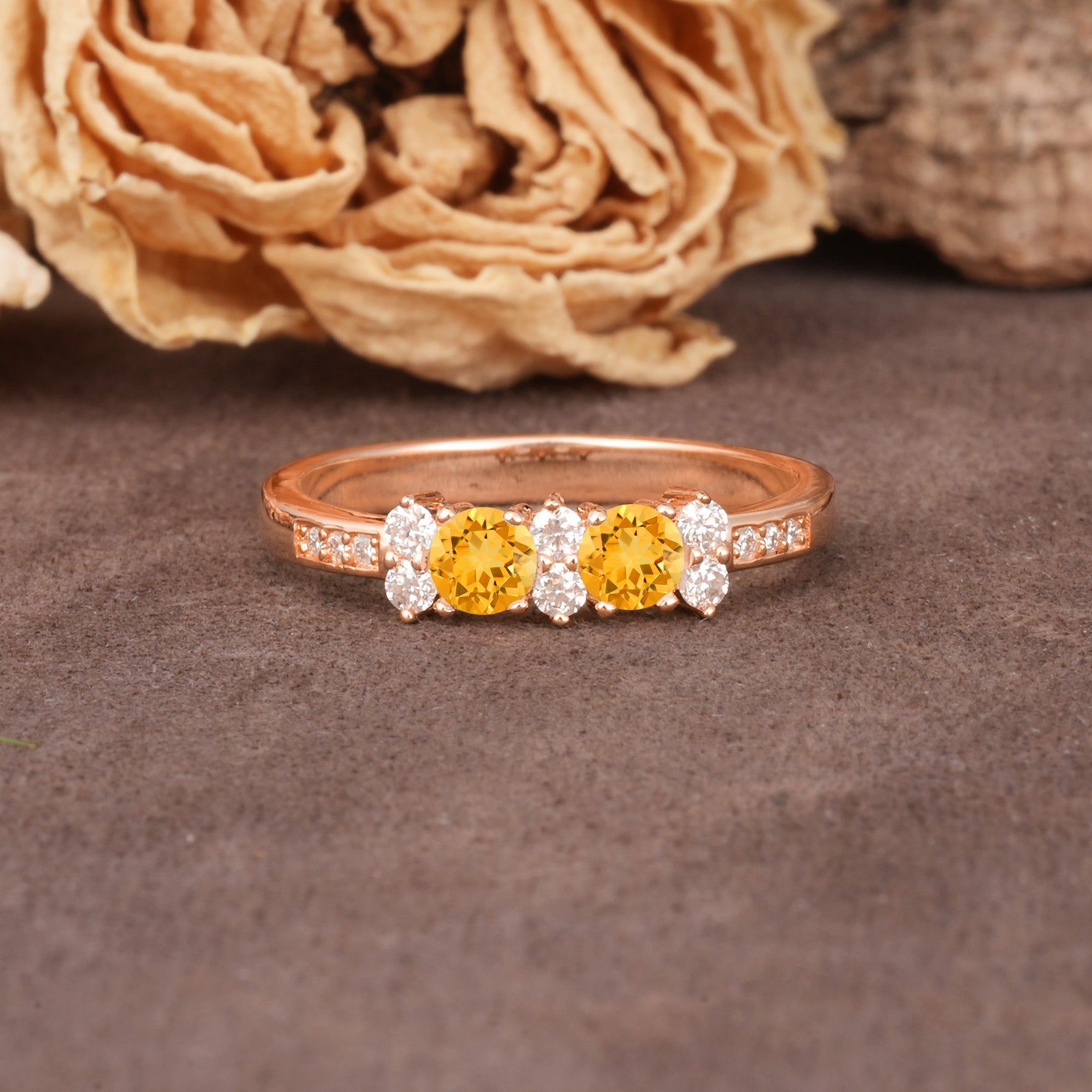 Unique and Luxurious 4-Prong Round Cut Citrine Wedding Ring - Additional view