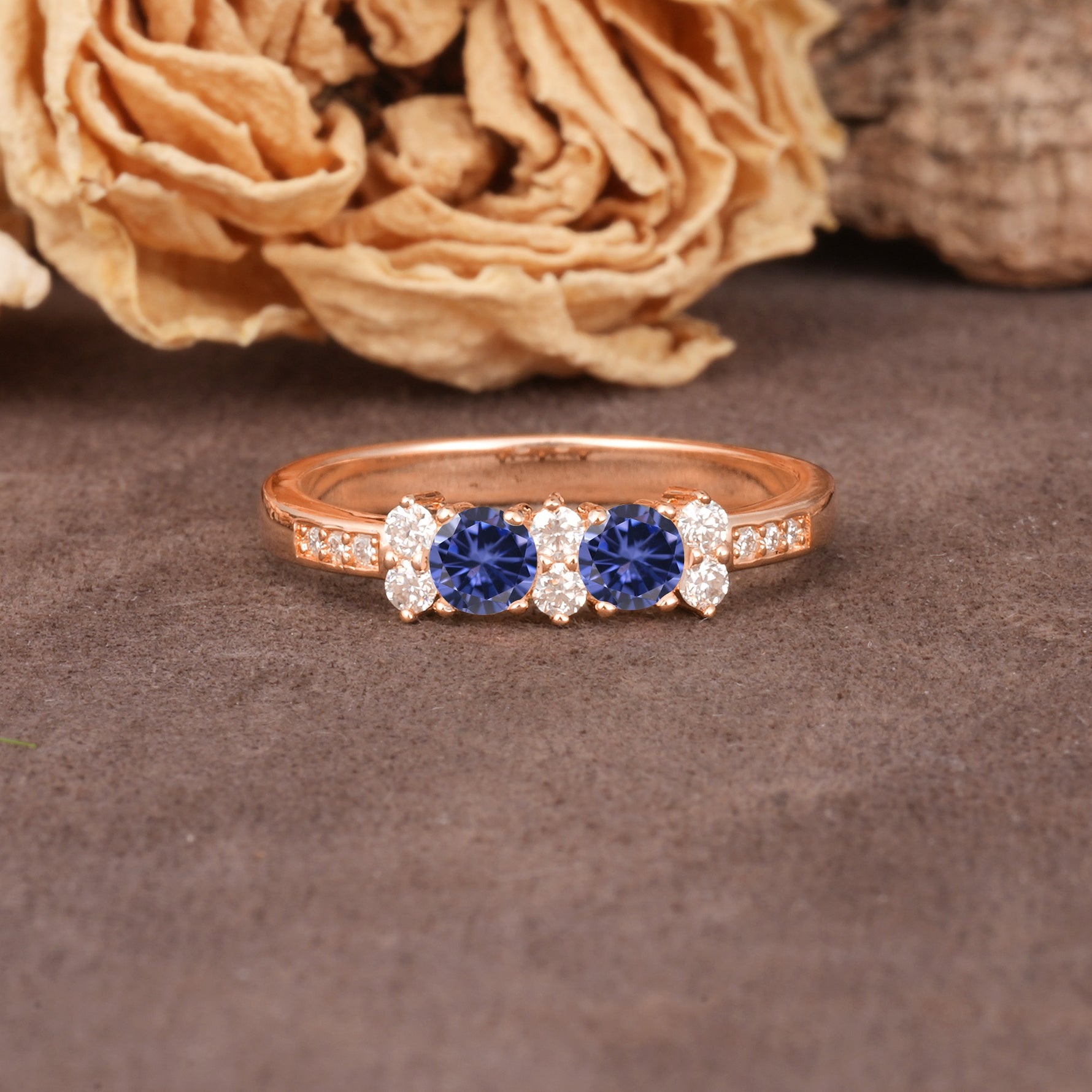 Unique and Luxurious 4-Prong Round Cut Tanzanite Wedding Ring - Additional view