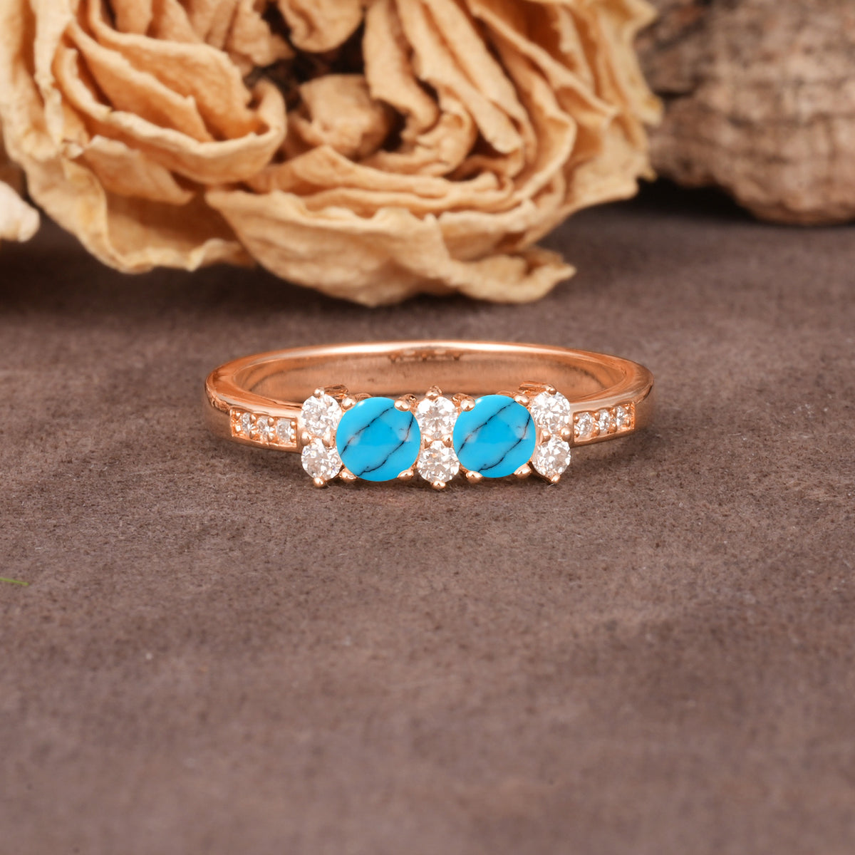 Unique and Luxurious 4-Prong Round Cut Turquoise Wedding Ring - Additional view