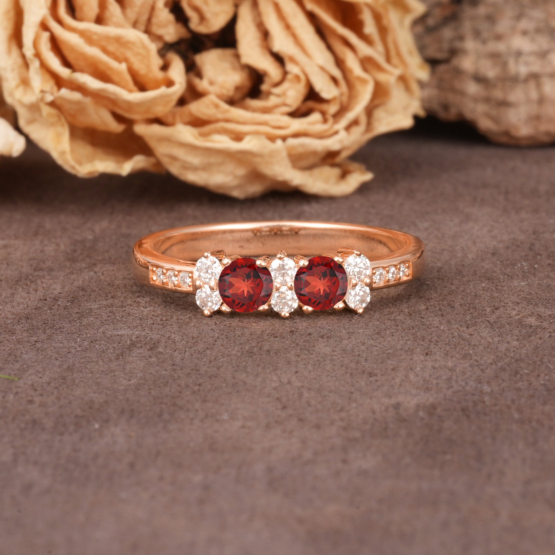 Unique and Luxurious 4-Prong Round Cut Garnet Wedding Ring - Additional view