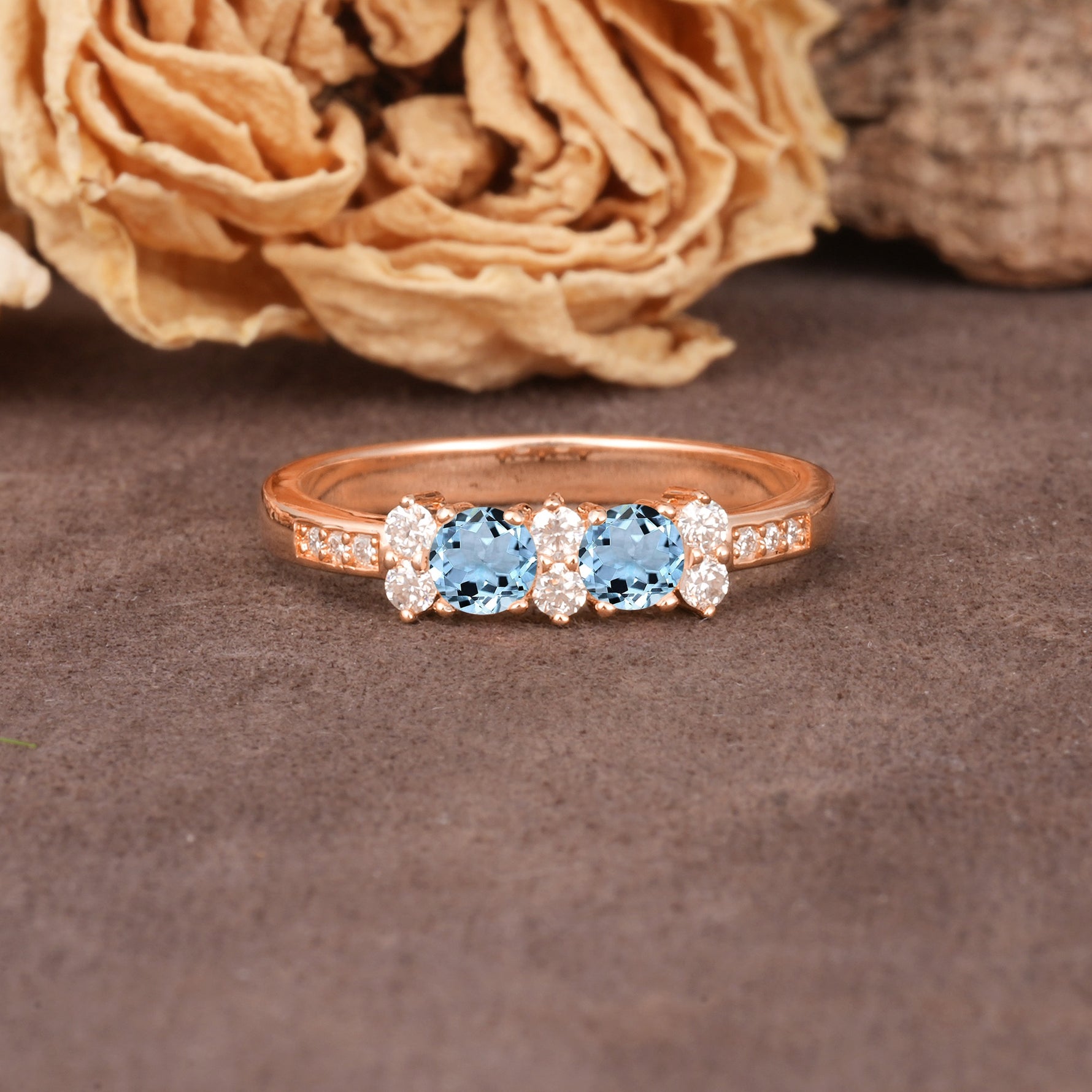 Unique and Luxurious 4-Prong Round Cut Aquamarine Wedding Ring - Additional view
