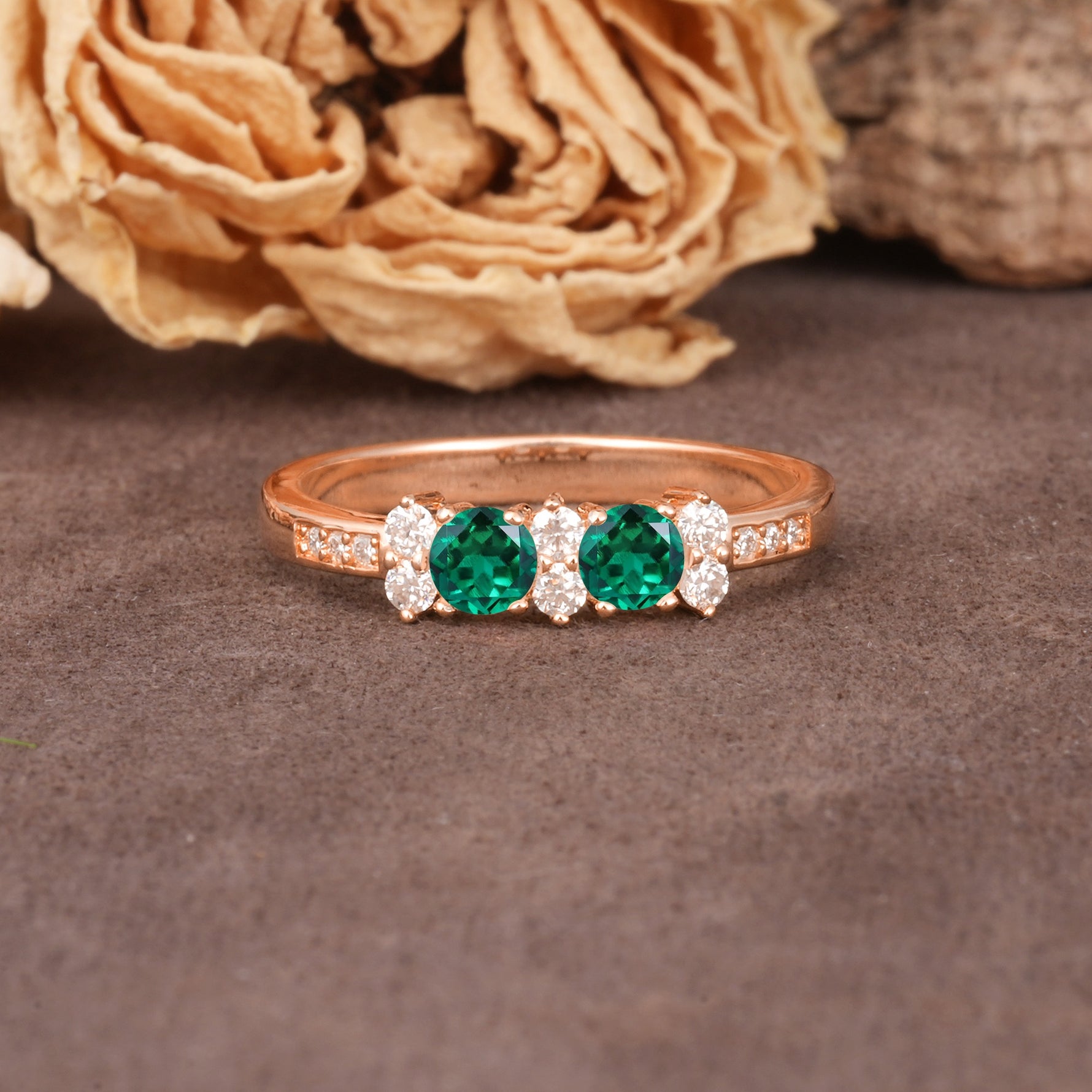 Unique and Luxurious 4-Prong Round Cut Emerald Wedding Ring - Additional view