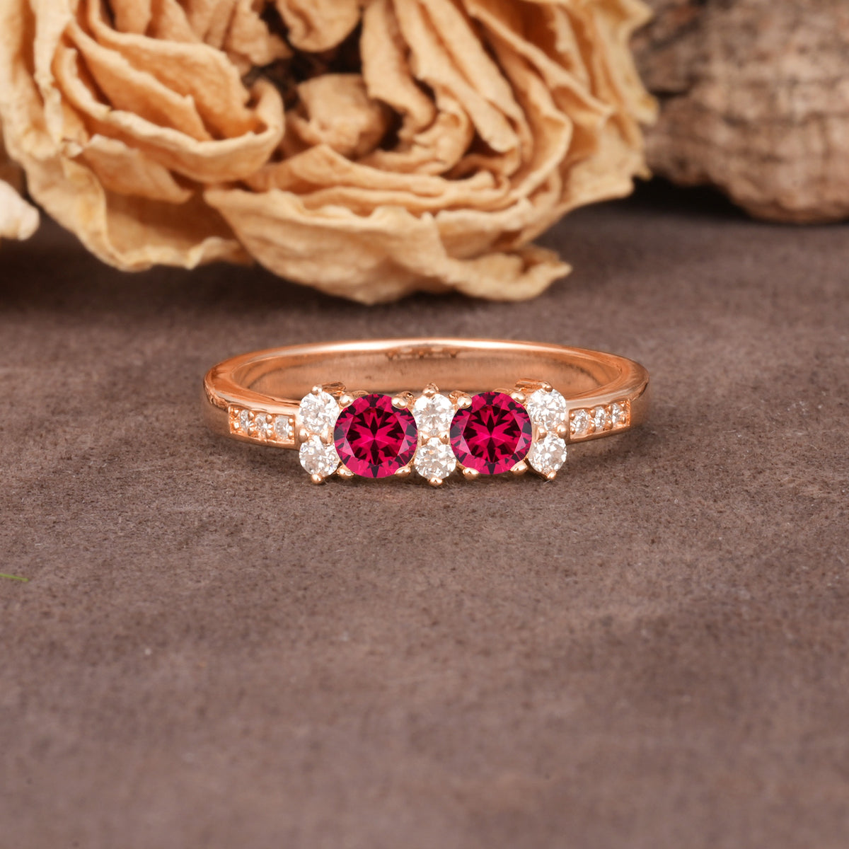 Unique and Luxurious 4-Prong Round Cut Ruby Wedding Ring - Additional view