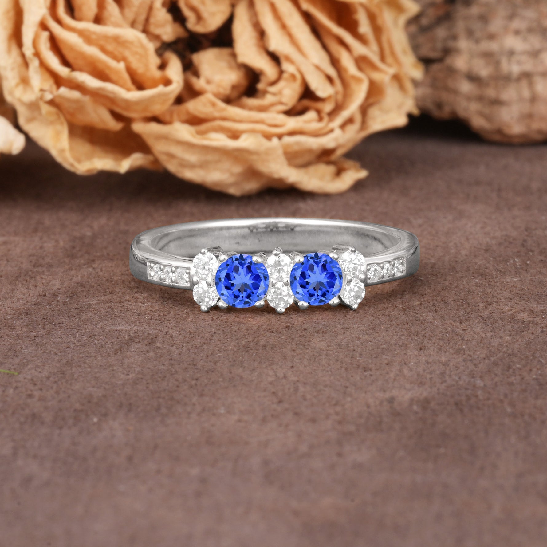 Unique and Luxurious 4-Prong Round Cut Sapphire Wedding Ring - Additional view