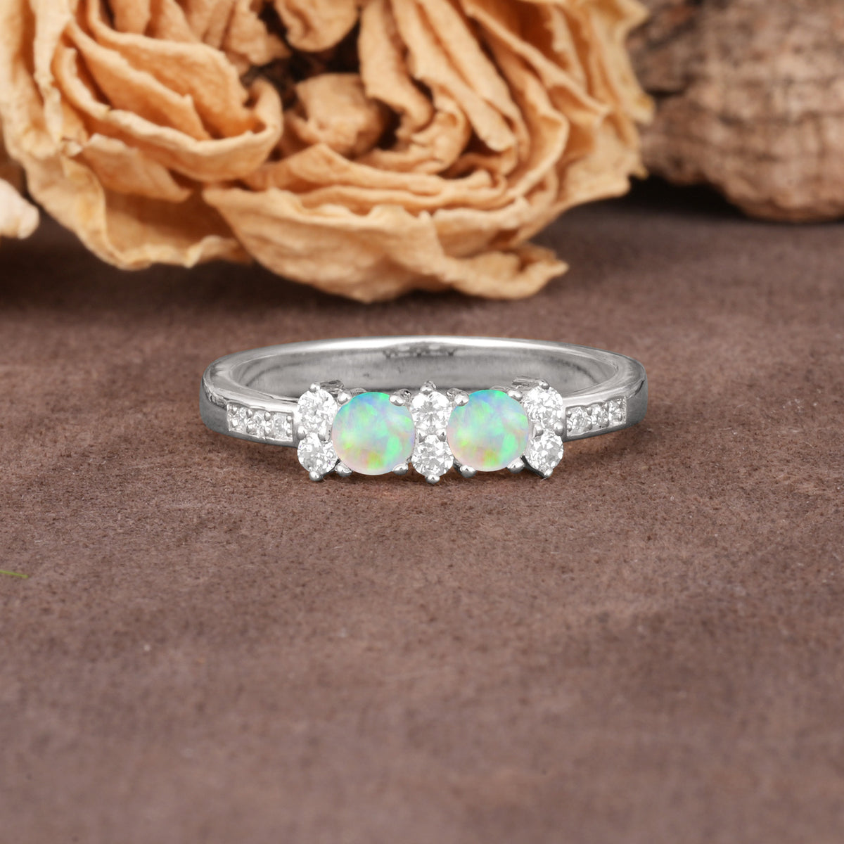 Unique and Luxurious 4-Prong Round Cut Fire Opal Wedding Ring - Additional view