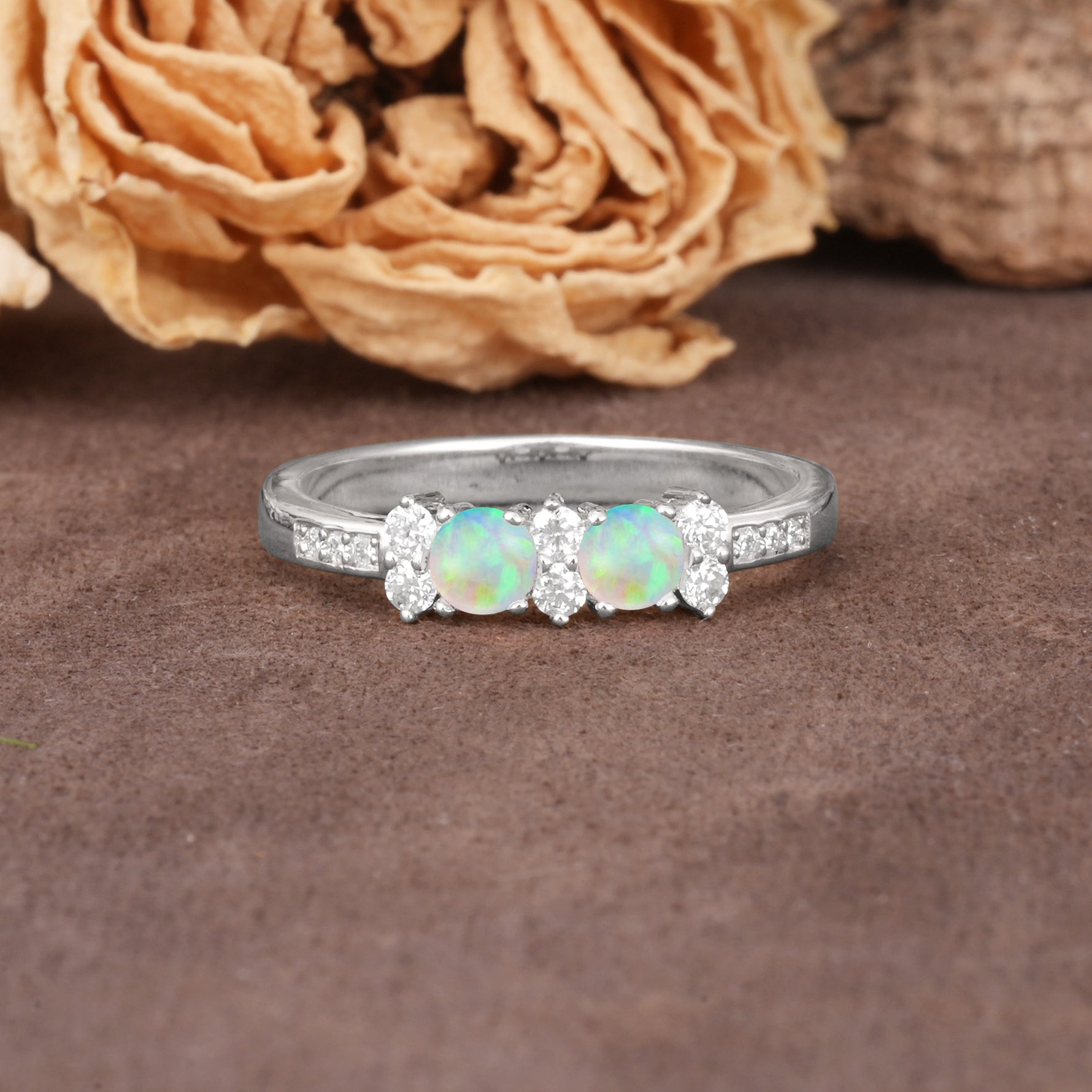 Unique and Luxurious 4-Prong Round Cut Fire Opal Wedding Ring - Additional view