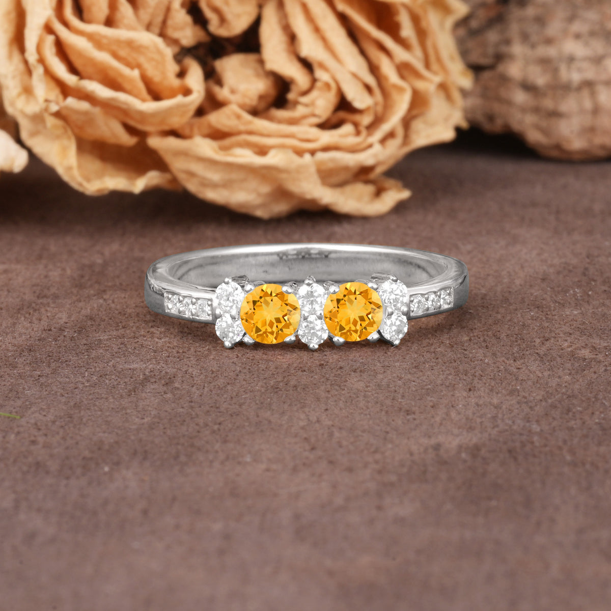 Unique and Luxurious 4-Prong Round Cut Citrine Wedding Ring - Additional view