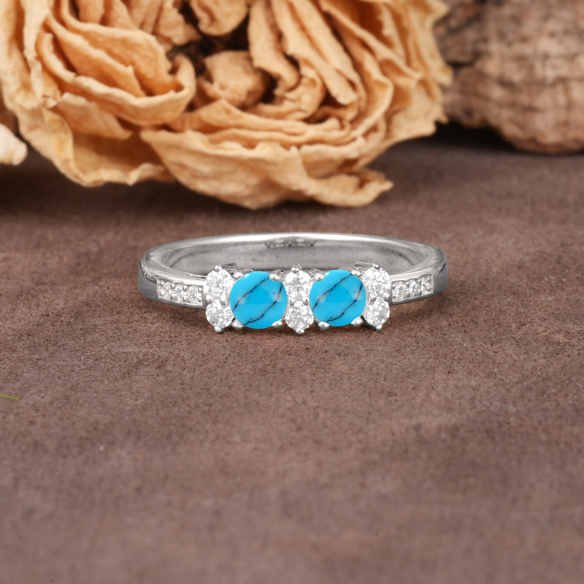 Unique and Luxurious 4-Prong Round Cut Turquoise Wedding Ring - Additional view