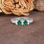 Unique and Luxurious 4-Prong Round Cut Emerald Wedding Ring - Additional view