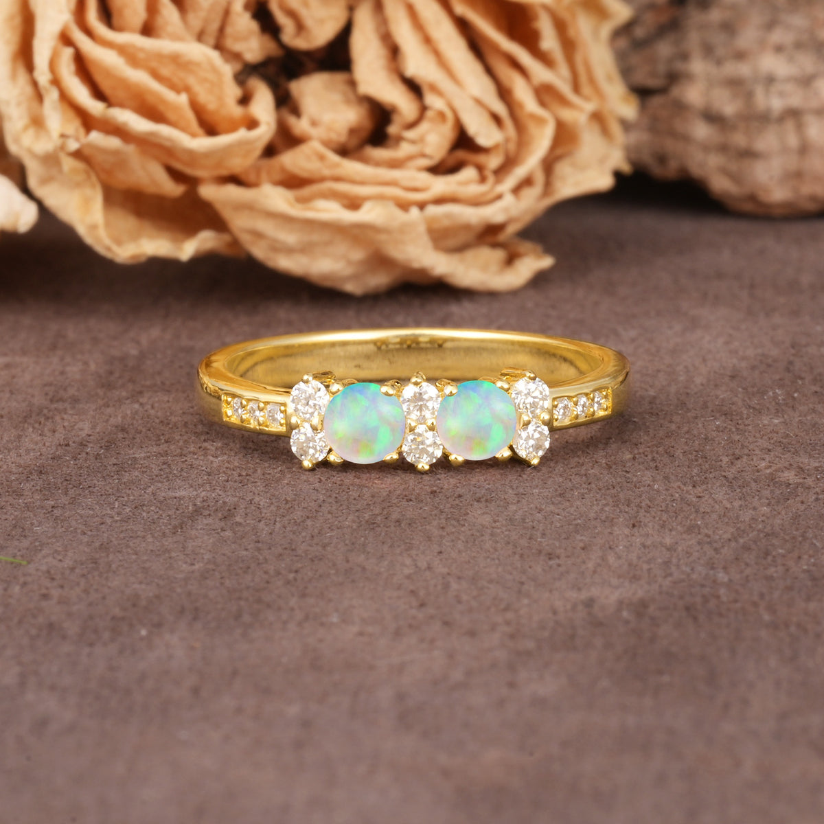 Unique and Luxurious 4-Prong Round Cut Fire Opal Wedding Ring - Additional view