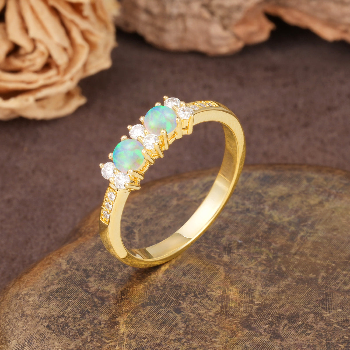 Unique and Luxurious 4-Prong Round Cut Fire Opal Wedding Ring - Additional view