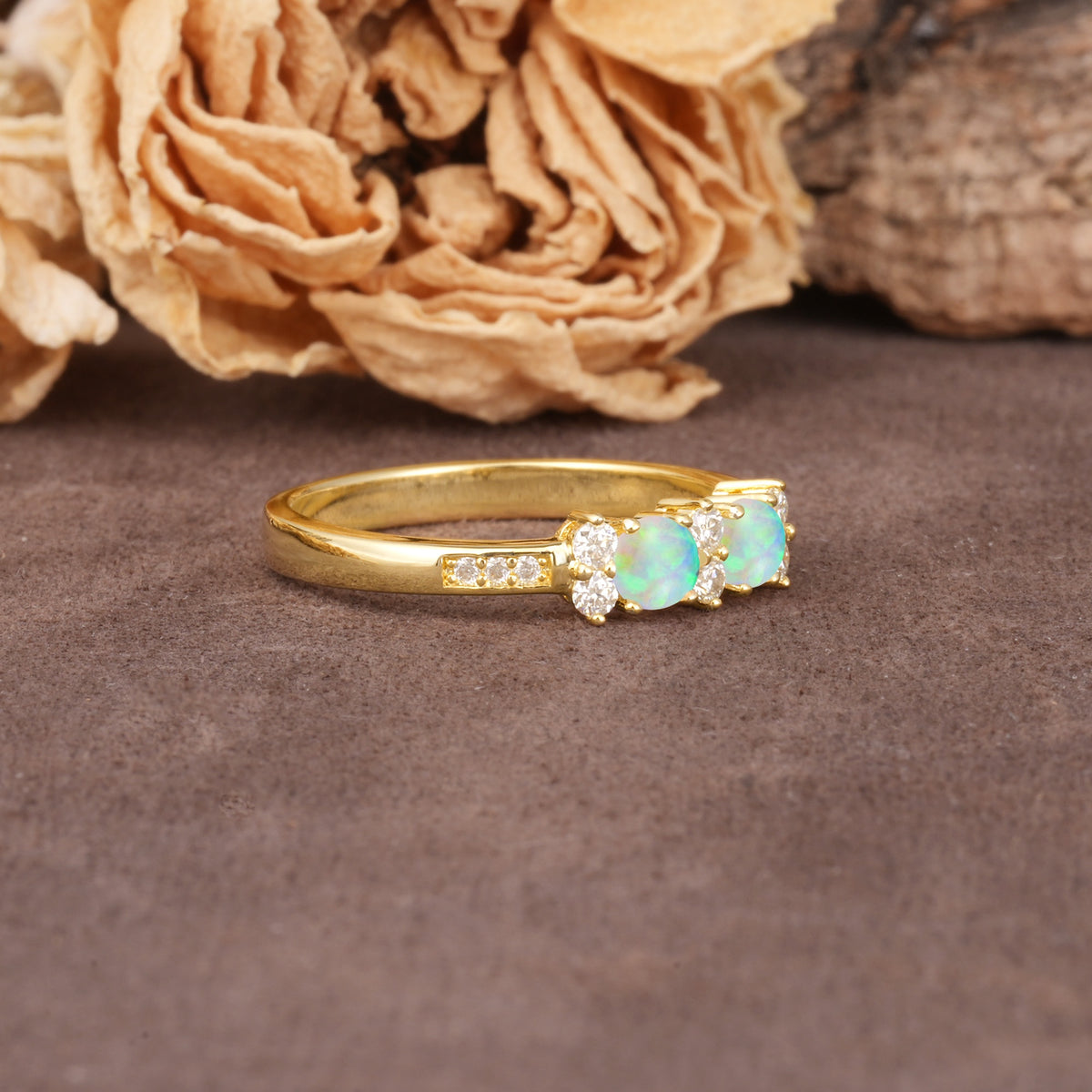 Unique and Luxurious 4-Prong Round Cut Fire Opal Wedding Ring - Additional view