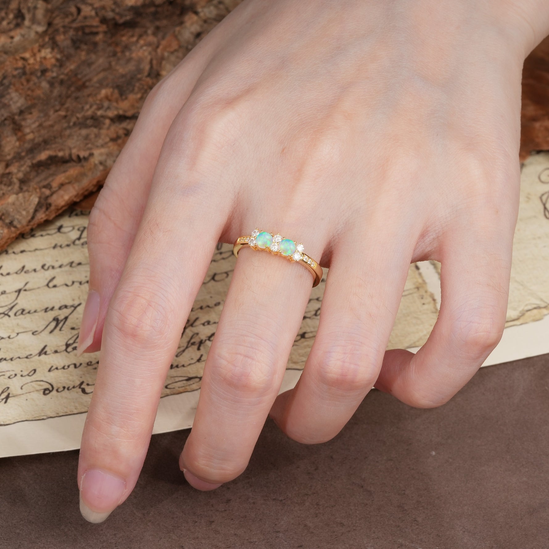 Unique and Luxurious 4-Prong Round Cut Fire Opal Wedding Ring - Additional view