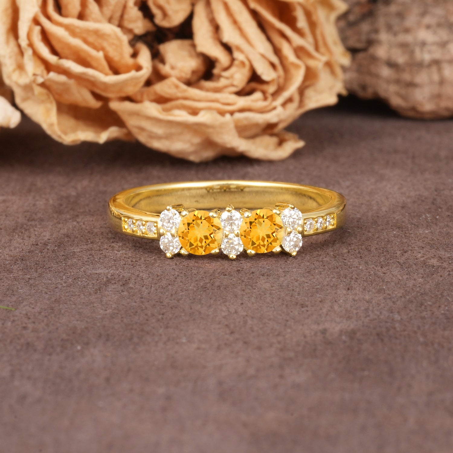 Unique and Luxurious 4-Prong Round Cut Citrine Wedding Ring - Additional view
