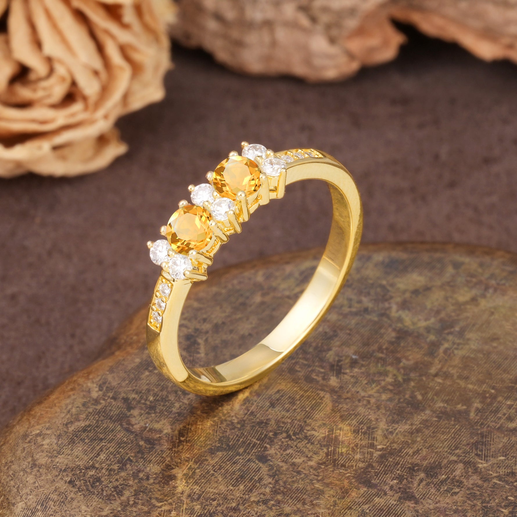 Unique and Luxurious 4-Prong Round Cut Citrine Wedding Ring - Additional view