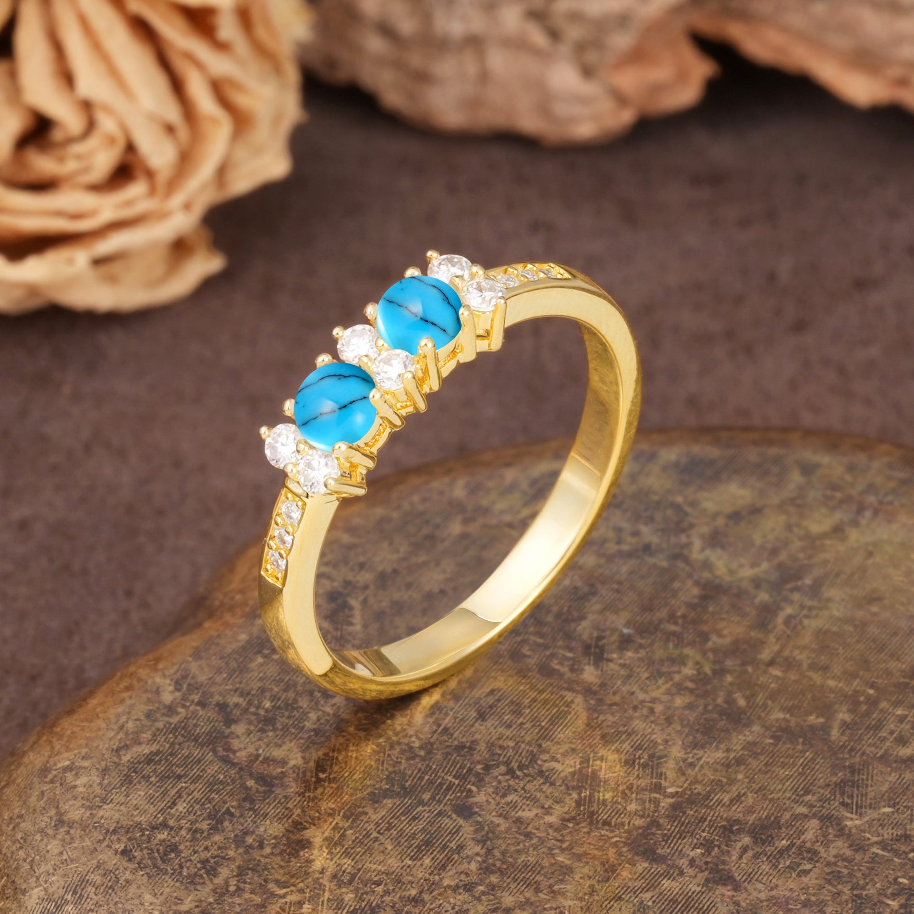 Unique and Luxurious 4-Prong Round Cut Turquoise Wedding Ring - Additional view