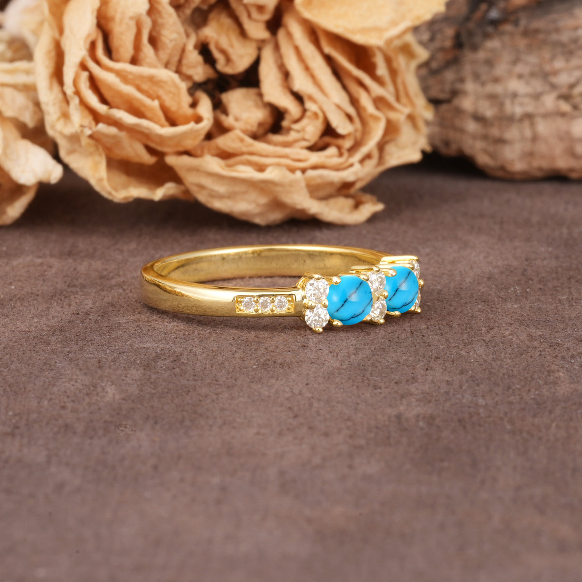 Unique and Luxurious 4-Prong Round Cut Turquoise Wedding Ring - Additional view