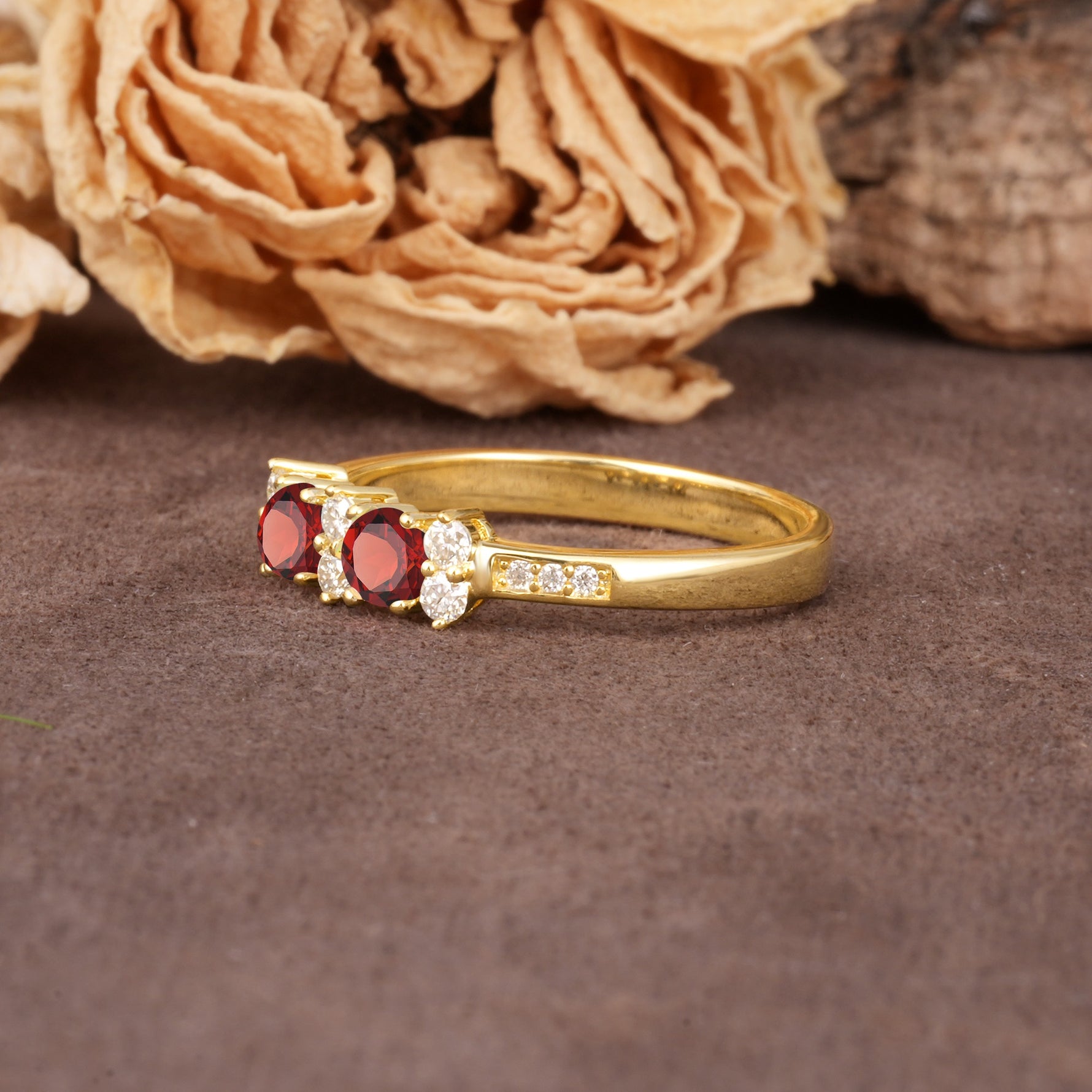 Unique and Luxurious 4-Prong Round Cut Garnet Wedding Ring - Additional view