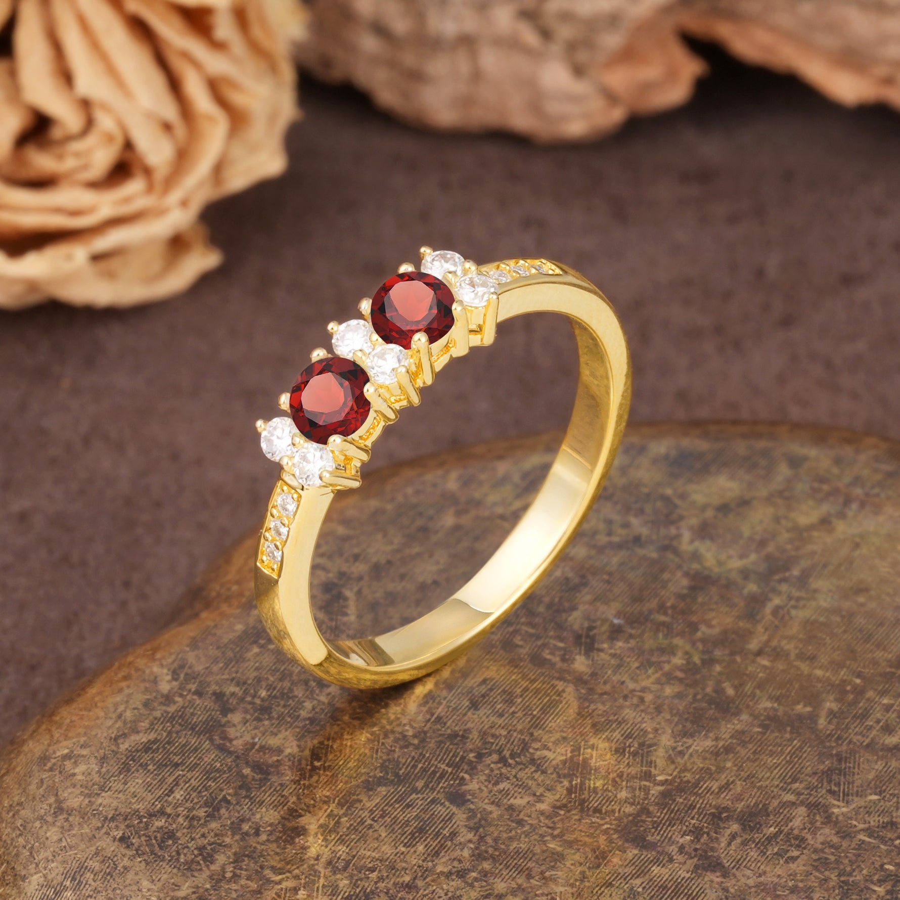 Unique and Luxurious 4-Prong Round Cut Garnet Wedding Ring - Additional view