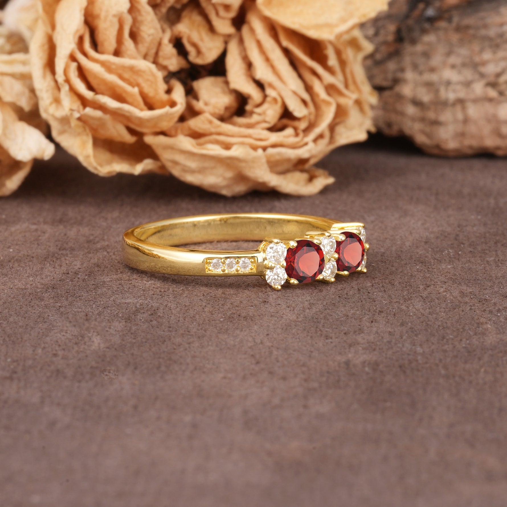 Unique and Luxurious 4-Prong Round Cut Garnet Wedding Ring - Additional view