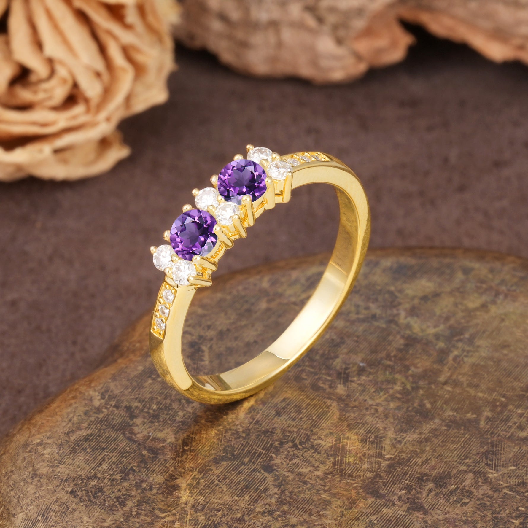 Unique and Luxurious 4-Prong Round Cut Amethyst Wedding Ring - Additional view
