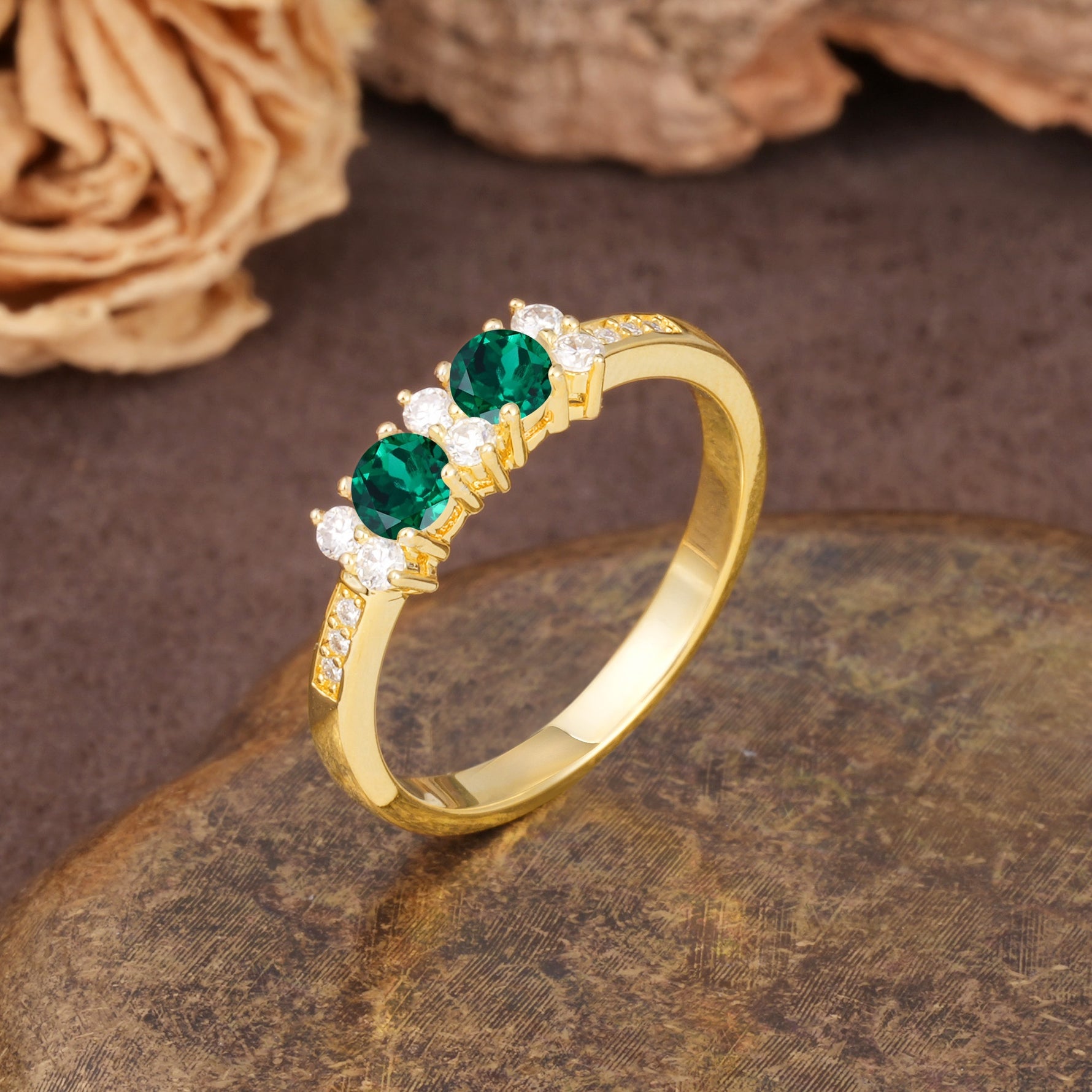 Unique and Luxurious 4-Prong Round Cut Emerald Wedding Ring - Additional view