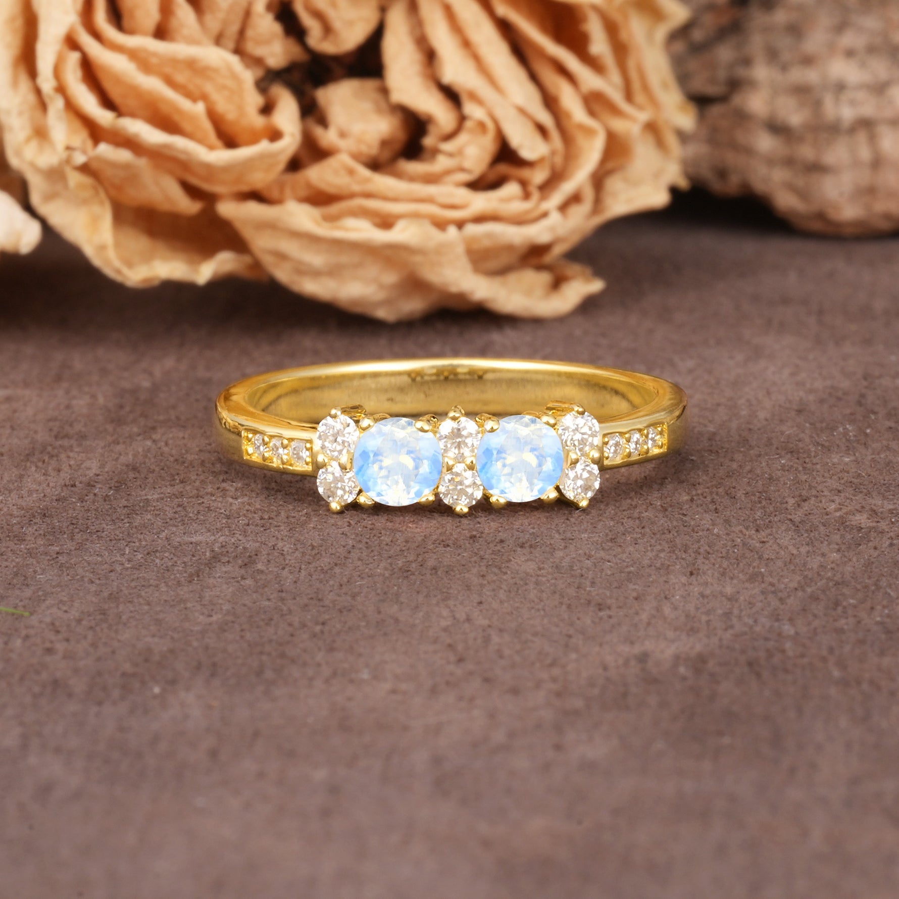 Unique and Luxurious 4-Prong Round Cut Moonstone Wedding Ring - Additional view