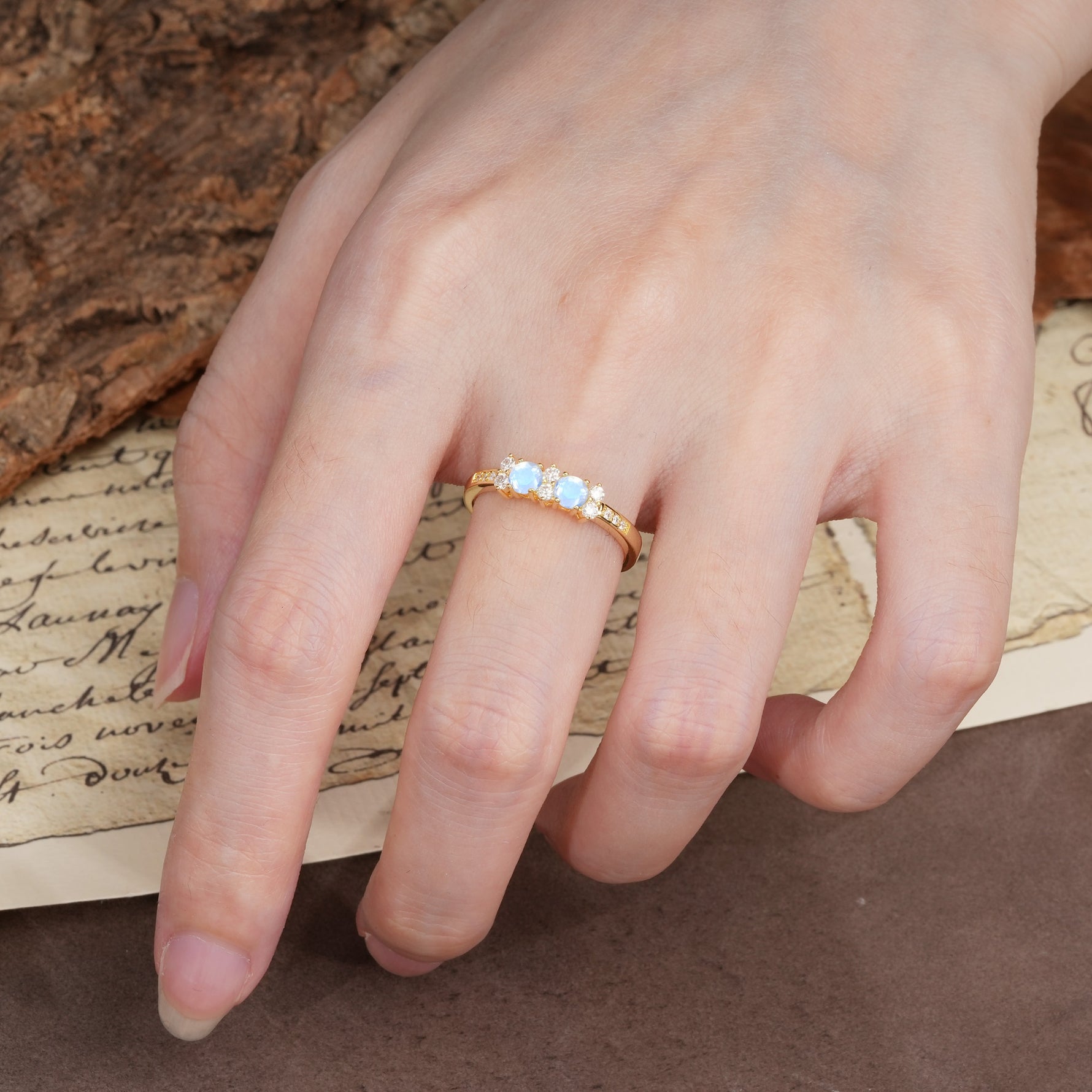 Unique and Luxurious 4-Prong Round Cut Moonstone Wedding Ring - Additional view