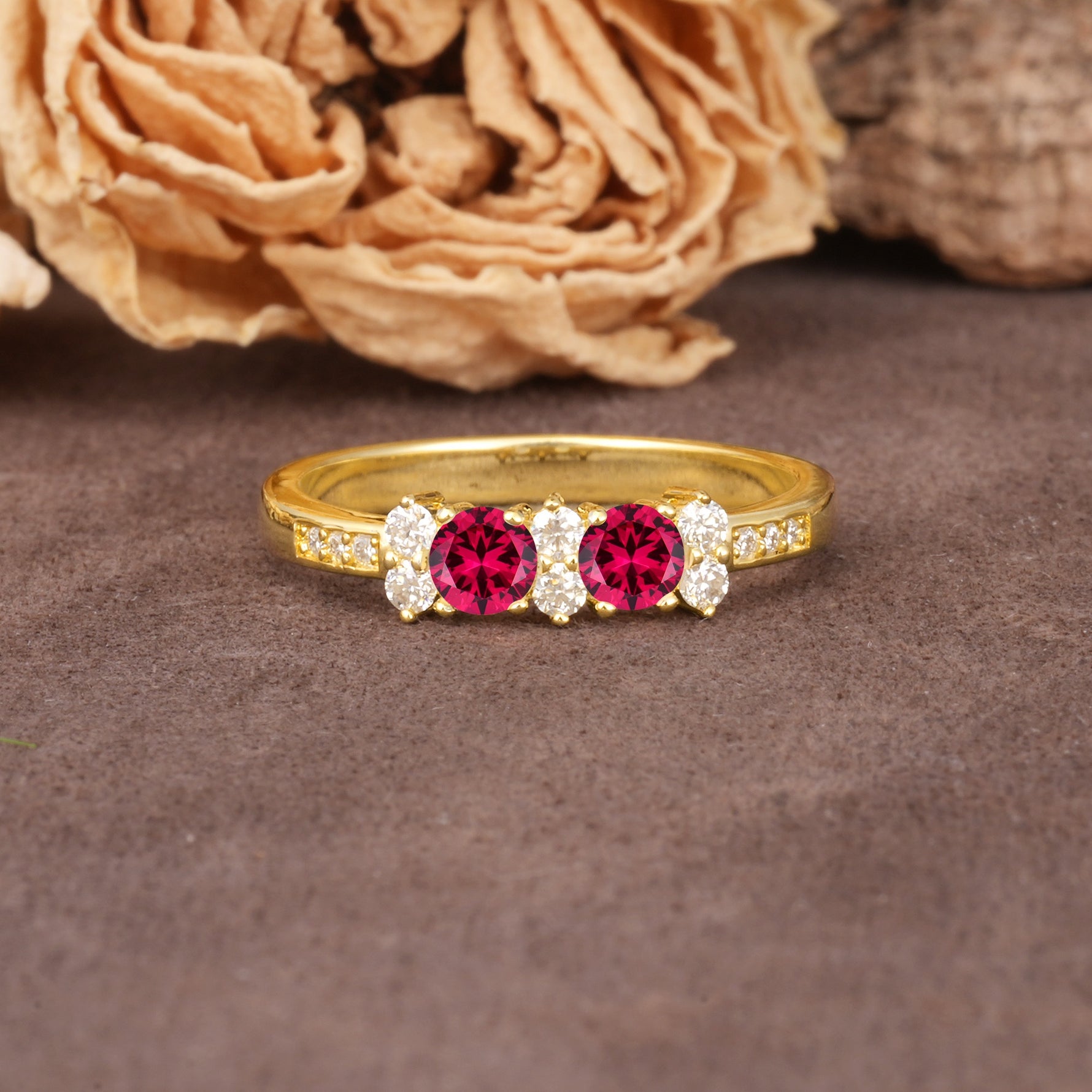 Unique and Luxurious 4-Prong Round Cut Ruby Wedding Ring - Additional view