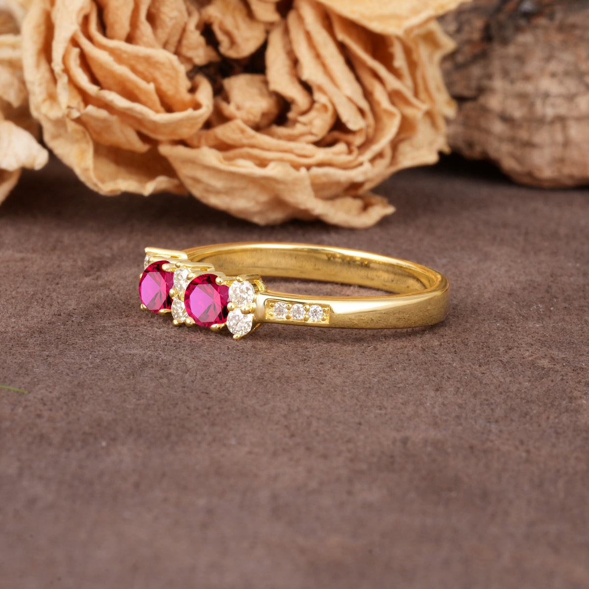 Unique and Luxurious 4-Prong Round Cut Ruby Wedding Ring - Additional view