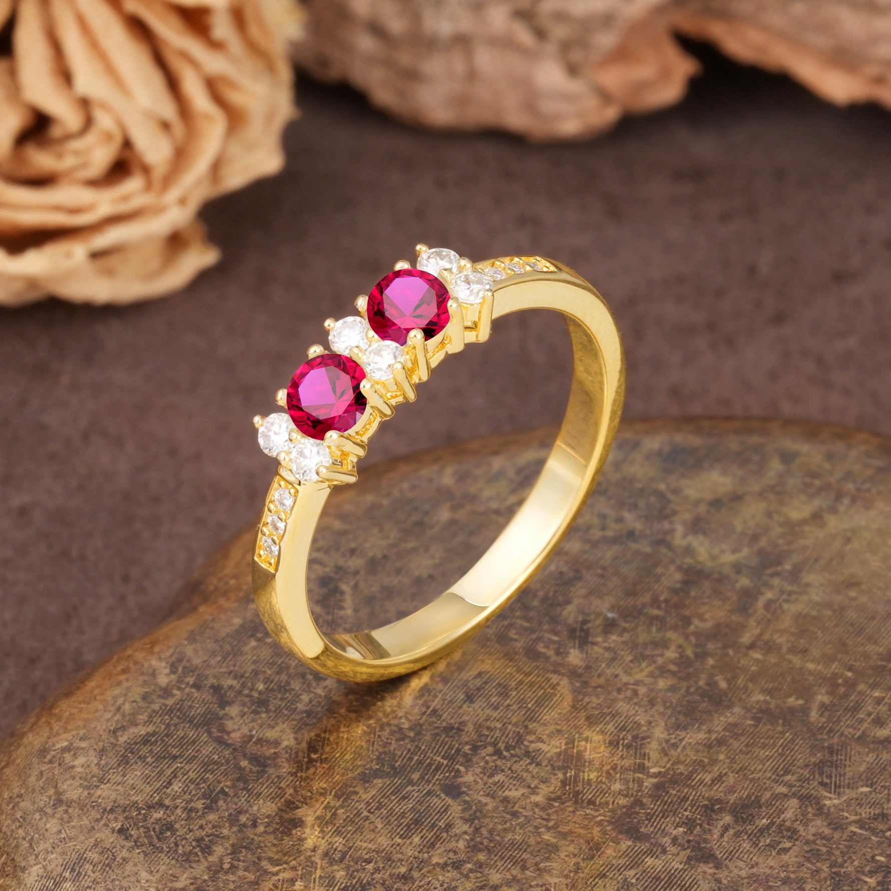 Unique and Luxurious 4-Prong Round Cut Ruby Wedding Ring - Additional view