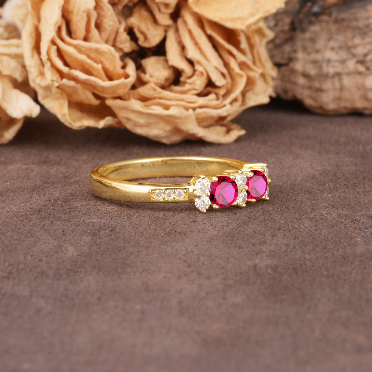 Unique and Luxurious 4-Prong Round Cut Ruby Wedding Ring - Additional view