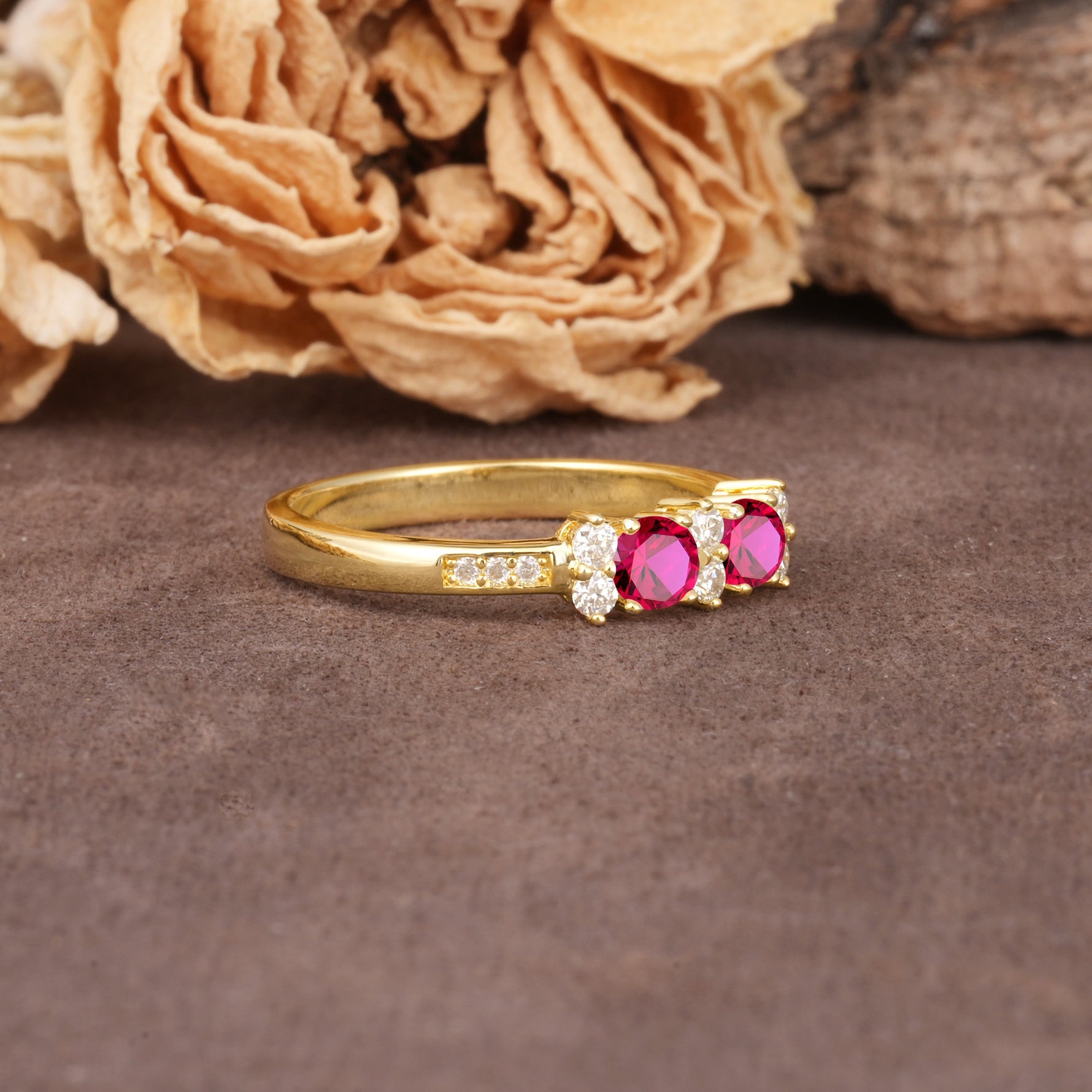 Unique and Luxurious 4-Prong Round Cut Ruby Wedding Ring - Additional view