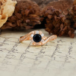 Nature-Inspired Twisted Flower 6-Prong Round Cut Black Onyx Engagement Ring - Additional view
