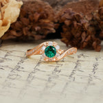 Nature-Inspired Twisted Flower 6-Prong Round Cut Emerald Engagement Ring - Additional view