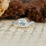 Nature-Inspired Twisted Flower 6-Prong Round Cut Moss Agate Engagement Ring - Additional view