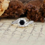 Nature-Inspired Twisted Flower 6-Prong Round Cut Black Onyx Engagement Ring - Additional view